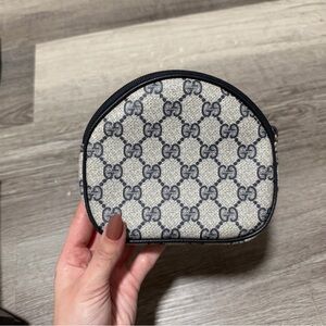Authentic Gucci Monogram Beige and Navy Pouch